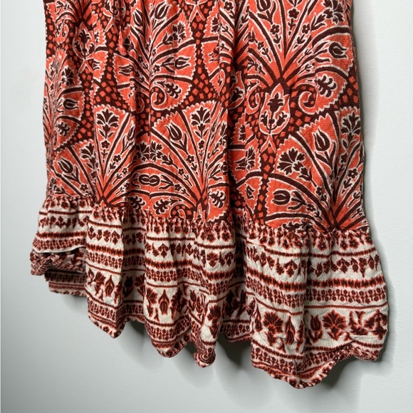 Knox Rose Ruffle Short-Sleeve A-Line Dress in orange, brown, and white paisley - Picture 4 of 8